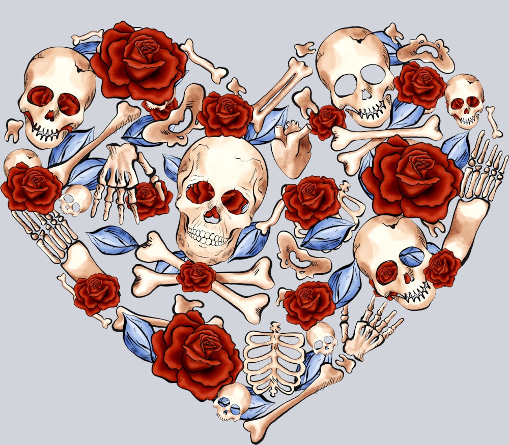 Skull Rose Heart - STK05550 (DTF Transfers)