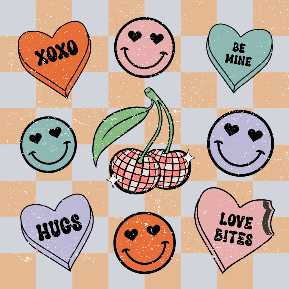 Retro Candy Heart Smiley - STK05189 (DTF Transfers)