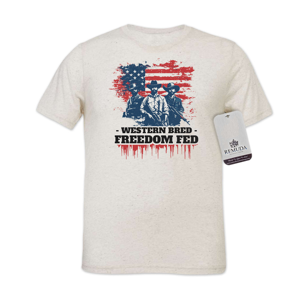 Western Bred, Freedom Fed - Adult Unisex Patriotic Tee