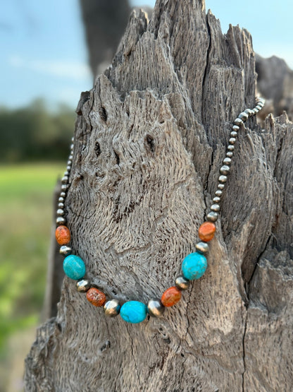 Sterling Silver Western Coral Apple Beaded Necklace