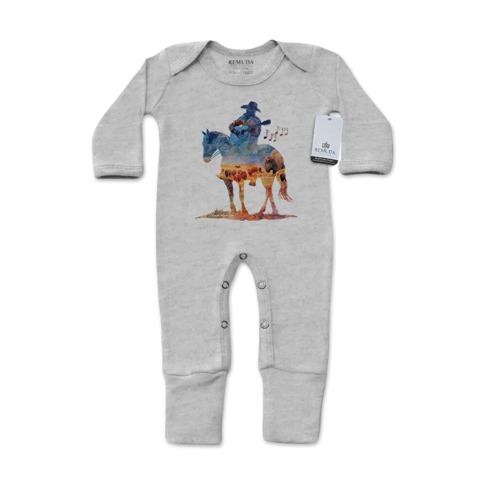 Where The Buffalo Roam - Infant Western Watercolor One-Piece Footed Pajamas W/Mittens