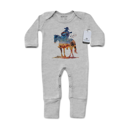 Where The Buffalo Roam - Infant Western Watercolor One-Piece Footed Pajamas W/Mittens
