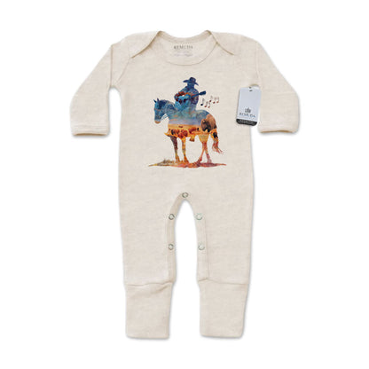 Where The Buffalo Roam - Infant Western Watercolor One-Piece Footed Pajamas W/Mittens